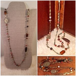 Earth toned metal long necklace